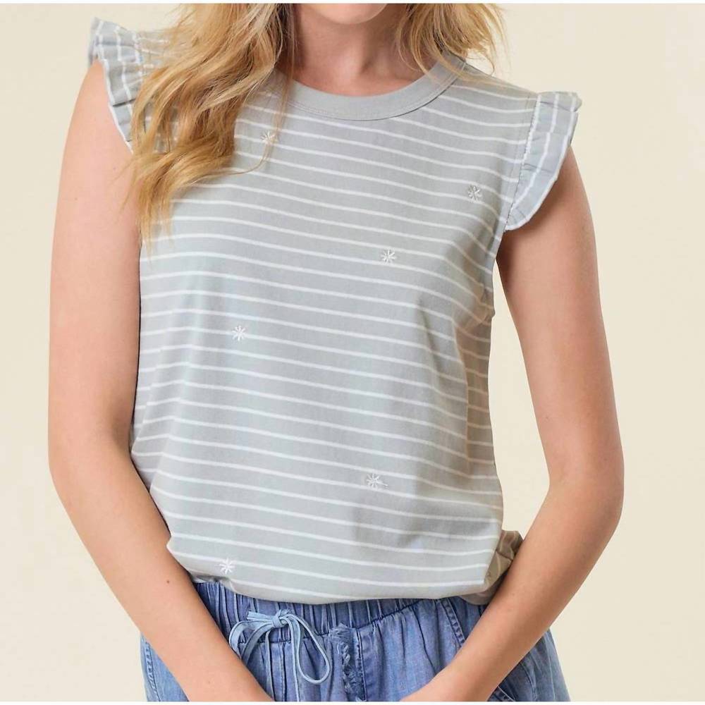 NEW DOE AND RAE ruffle sleeveless floral tank in lt.sage